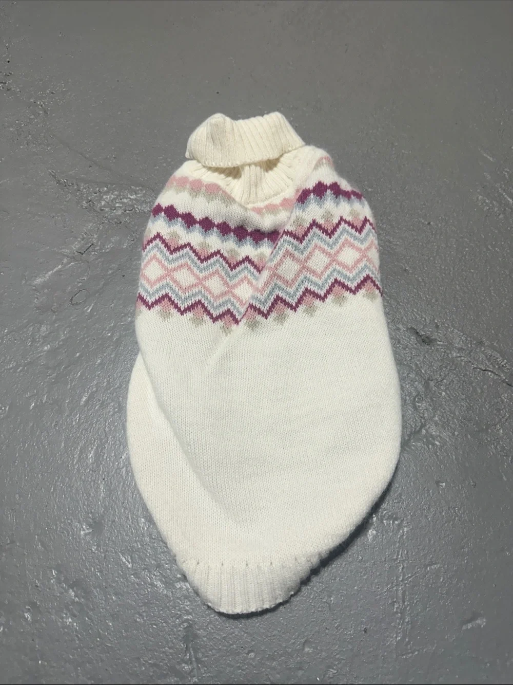 Cream Fair Isle Turtleneck Dog Sweater with Pink & Purple Accents